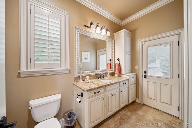 5912 E 119th St, Tulsa, OK 74137 - bathroom featuring vanity, crown molding, toilet, and tile patterned flooring