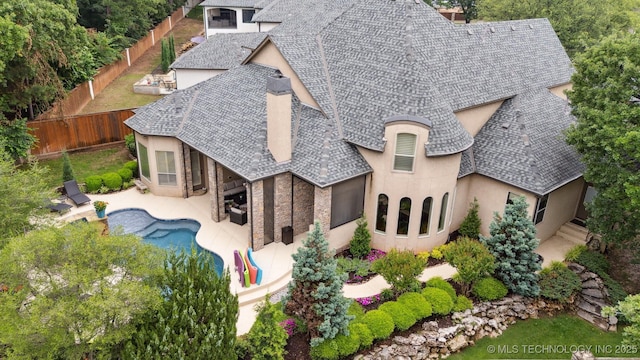 5912 E 119th St, Tulsa, OK 74137 - aerial view of property and surrounding area featuring a pool