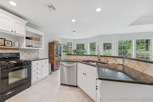 11587 W 86th St S, Sapulpa, OK 74066 - kitchen with dishwasher, gas stove, a sink, backsplash, and open shelves