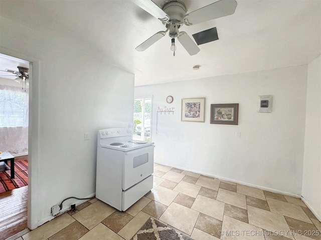 226 W Seneca St, Tahlequah, OK 74464 - kitchen featuring a ceiling fan and white electric stove
