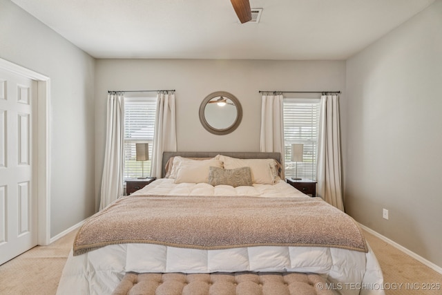 19804 E 45th St S, Broken Arrow, OK 74014 - bedroom featuring carpet, multiple windows, baseboards, and a ceiling fan