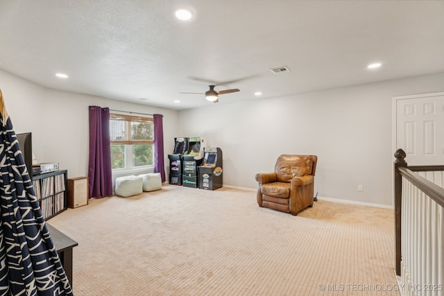 19804 E 45th St S, Broken Arrow, OK 74014 - sitting room featuring carpet, ceiling fan, recessed lighting, and baseboards