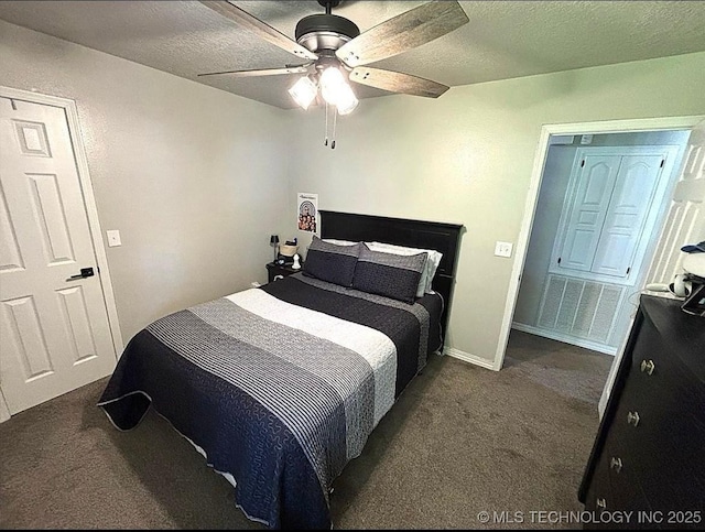 3109 Buffalo Ln, Grove, OK 74344 - carpeted bedroom with a textured ceiling and a ceiling fan