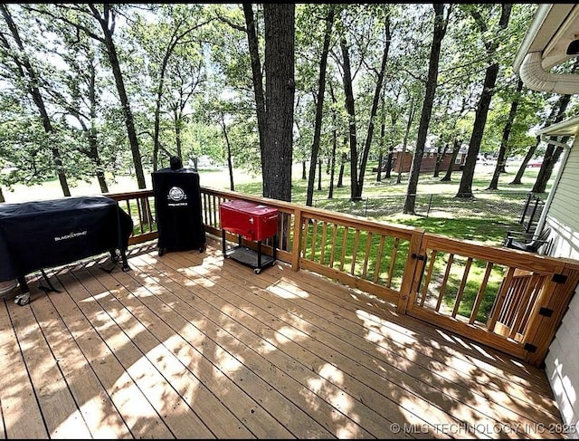 3109 Buffalo Ln, Grove, OK 74344 - wooden terrace with grilling area and view of scattered trees