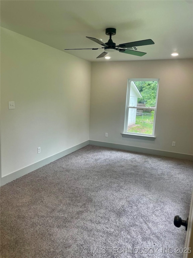 305 E Hickory Ave, Fort Gibson, OK 74434 - spare room featuring a ceiling fan, carpet flooring, baseboards, and recessed lighting