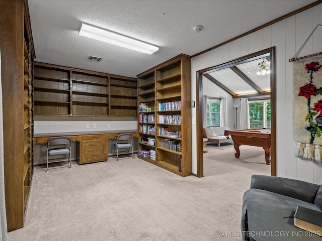 1800 SE Polaris Dr, Bartlesville, OK 74006 - office space featuring billiards, carpet, a textured ceiling, and a ceiling fan