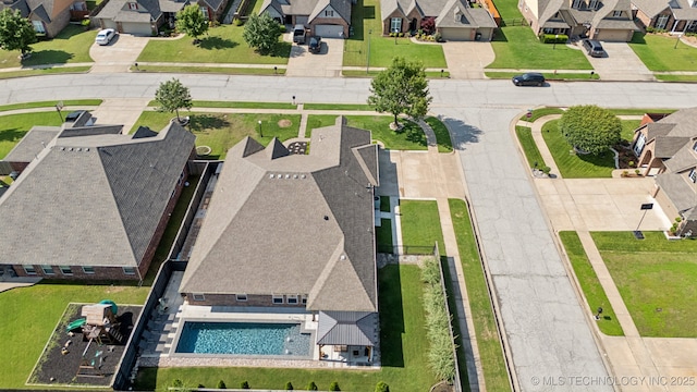 14201 E 101st St, Owasso, OK 74055 - aerial perspective of suburban area featuring a pool