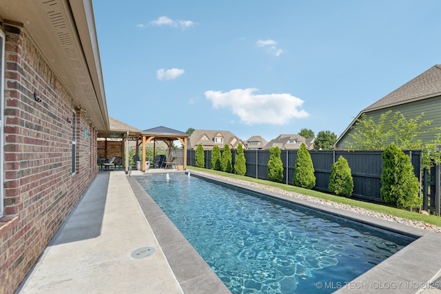 14201 E 101st St, Owasso, OK 74055 - view of swimming pool with a gazebo, a fenced backyard, and a patio area