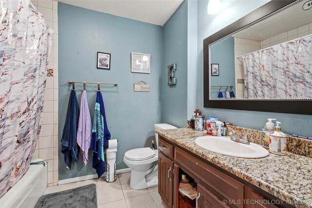 7630 E 54th Pl, Tulsa, OK 74145 - bathroom featuring vanity, tile patterned floors, and shower / bath combination with curtain
