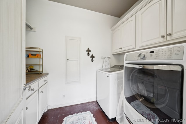 9914 S Garnett Rd, Broken Arrow, OK 74012 - laundry room featuring cabinet space, washer and clothes dryer, and baseboards