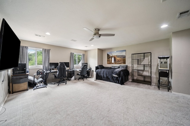 9914 S Garnett Rd, Broken Arrow, OK 74012 - home office featuring ceiling fan, carpet, recessed lighting, and baseboards