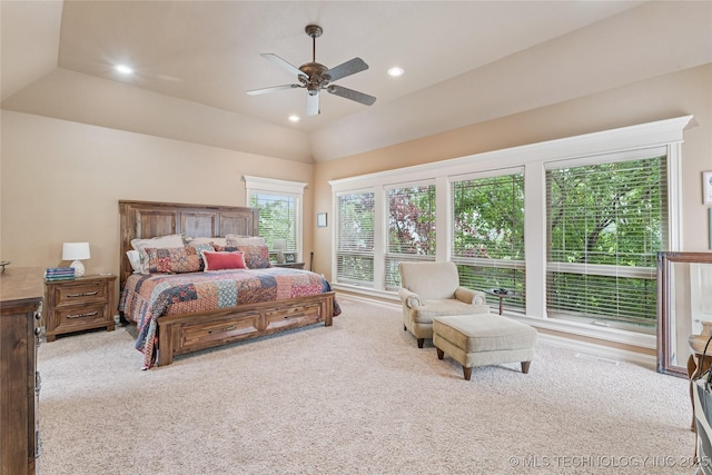 2508 S 14th St, Mcalester, OK 74501 - bedroom featuring carpet flooring, recessed lighting, lofted ceiling, and ceiling fan
