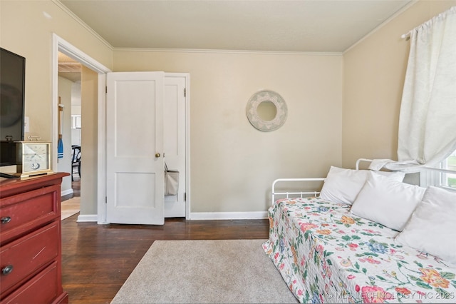 3508 E 30th St, Tulsa, OK 74114 - bedroom with dark wood-type flooring, baseboards, and ornamental molding