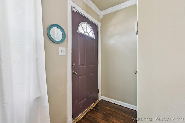 3508 E 30th St, Tulsa, OK 74114 - foyer entrance featuring ornamental molding, dark wood-style flooring, and baseboards