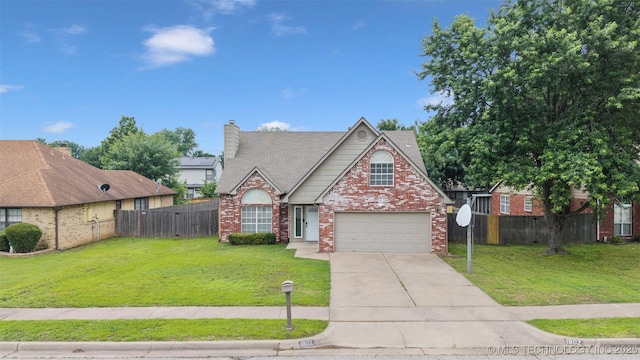 1802 S Fir Pl, Broken Arrow, OK 74012 - traditional-style house featuring brick siding, concrete driveway, a garage, and a chimney