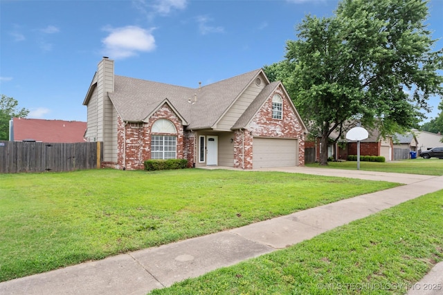 1802 S Fir Pl, Broken Arrow, OK 74012 - view of front facade with brick siding, concrete driveway, a chimney, roof with shingles, and an attached garage