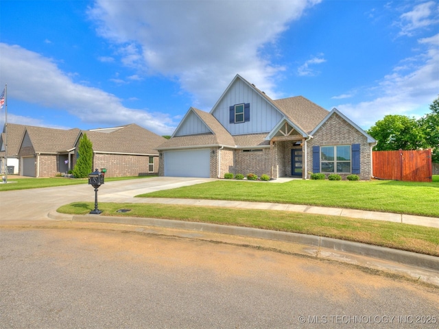 17710 E 45th Pl S, Tulsa, OK 74134 - craftsman inspired home featuring board and batten siding, brick siding, concrete driveway, and an attached garage