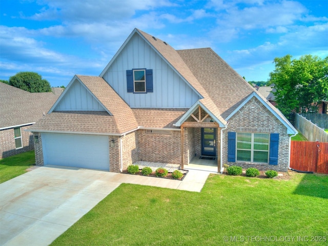 17710 E 45th Pl S, Tulsa, OK 74134 - craftsman house featuring board and batten siding, brick siding, driveway, and roof with shingles