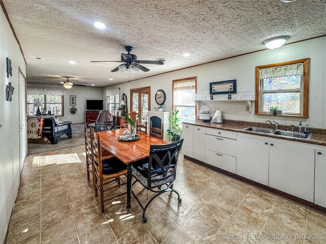 2064 Cave Creek Ct, Kansas, OK 74347 - dining area featuring ceiling fan, a textured ceiling, and recessed lighting