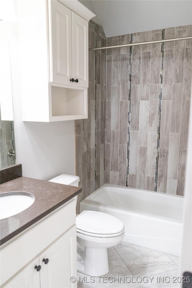 3816 E 117th Pl, Tulsa, OK 74137 - full bathroom with vanity, shower / washtub combination, toilet, and marble finish flooring