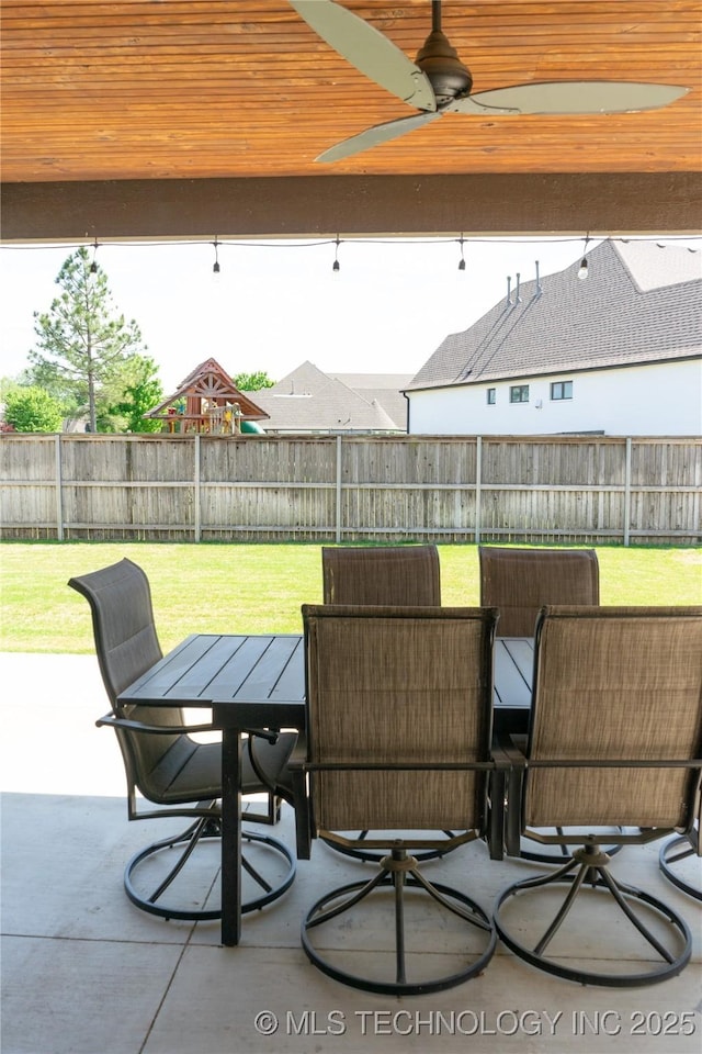 3816 E 117th Pl, Tulsa, OK 74137 - view of patio featuring outdoor dining space and a ceiling fan