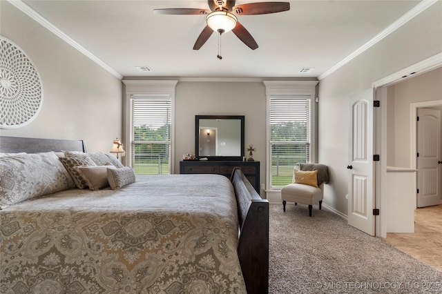 4472 S 169th E Ave, Tulsa, OK 74134 - carpeted bedroom featuring ornamental molding, a ceiling fan, and baseboards