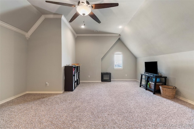 4472 S 169th E Ave, Tulsa, OK 74134 - bonus room with lofted ceiling, light colored carpet, a ceiling fan, and baseboards