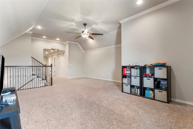 4472 S 169th E Ave, Tulsa, OK 74134 - bonus room with carpet, ceiling fan, baseboards, lofted ceiling, and recessed lighting