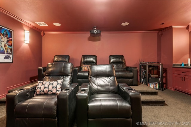 4472 S 169th E Ave, Tulsa, OK 74134 - carpeted home theater room with crown molding and recessed lighting