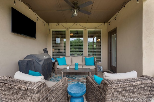 4472 S 169th E Ave, Tulsa, OK 74134 - view of patio / terrace with outdoor lounge area, ceiling fan, and a grill