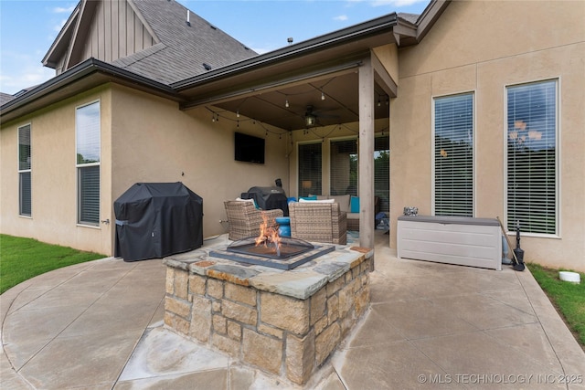 4472 S 169th E Ave, Tulsa, OK 74134 - view of patio with a fire pit, grilling area, and ceiling fan