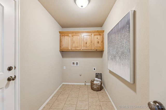 3012 W Mobile St, Broken Arrow, OK 74011 - laundry area with gas dryer hookup, electric dryer hookup, washer hookup, cabinet space, and light tile patterned floors