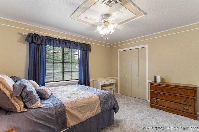 2612 W Quincy St, Broken Arrow, OK 74012 - carpeted bedroom with ceiling fan, ornamental molding, and a closet