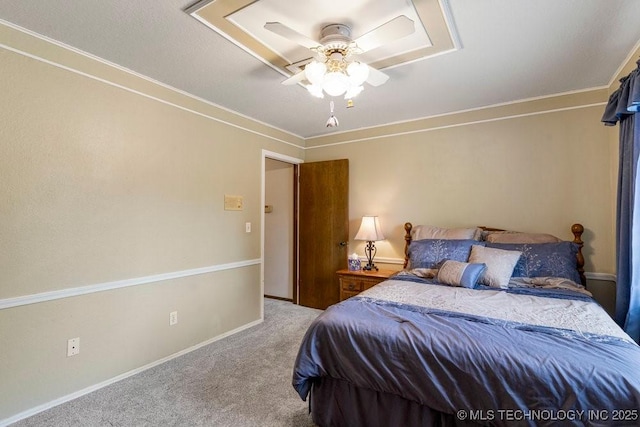 2612 W Quincy St, Broken Arrow, OK 74012 - carpeted bedroom with ornamental molding, a ceiling fan, and baseboards