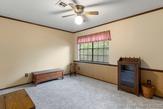 2612 W Quincy St, Broken Arrow, OK 74012 - carpeted empty room with a ceiling fan, ornamental molding, and baseboards