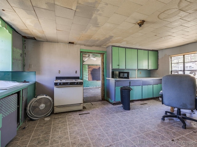 31229 E 682nd Rd, Wagoner, OK 74467 - kitchen with black microwave, light countertops, green cabinetry, and dishwasher