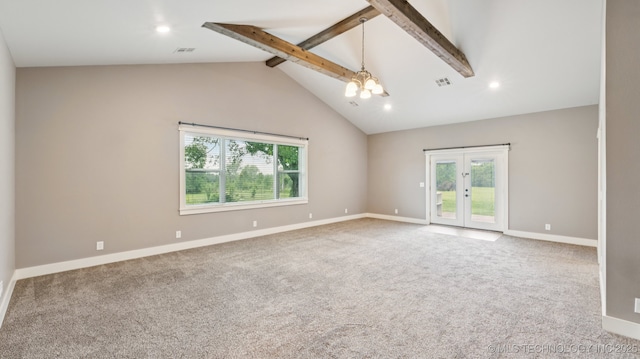 19826 S Covey Ct, Claremore, OK 74019 - unfurnished room with french doors, carpet, a chandelier, and recessed lighting