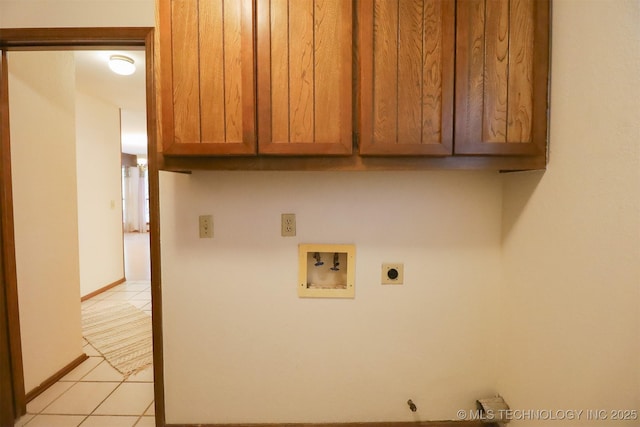 9337 S Lakewood Ave, Tulsa, OK 74137 - washroom with washer hookup, hookup for an electric dryer, cabinet space, light tile patterned flooring, and hookup for a gas dryer
