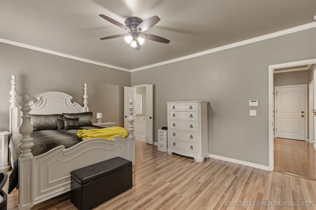 5006 S 164th E Ave, Tulsa, OK 74134 - bedroom with crown molding, light wood finished floors, baseboards, and ceiling fan