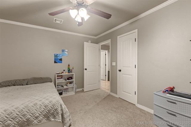 5006 S 164th E Ave, Tulsa, OK 74134 - bedroom featuring light carpet, ornamental molding, baseboards, and ceiling fan