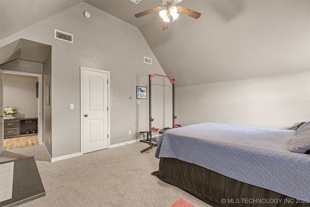 5006 S 164th E Ave, Tulsa, OK 74134 - carpeted bedroom with lofted ceiling, ceiling fan, and baseboards