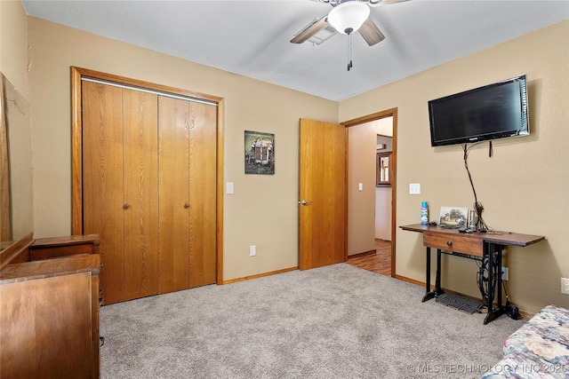 3419 State Highway 199, Dickson, OK 73401 - bedroom featuring carpet, a closet, and a ceiling fan