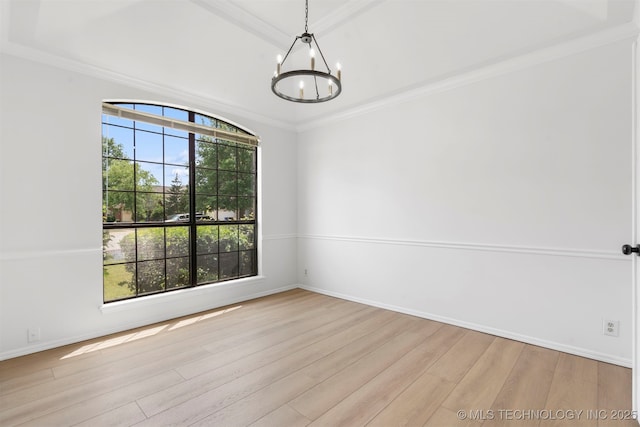 4204 W Freeport St, Broken Arrow, OK 74012 - empty room with a chandelier, light wood-style flooring, baseboards, and ornamental molding