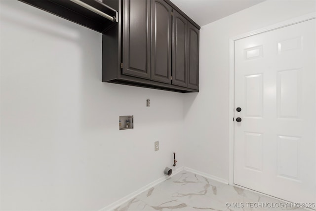 4204 W Freeport St, Broken Arrow, OK 74012 - laundry room featuring cabinet space, light marble finish flooring, hookup for a washing machine, baseboards, and gas dryer hookup