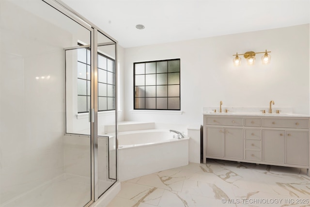 4204 W Freeport St, Broken Arrow, OK 74012 - full bath featuring a garden tub, a shower stall, double vanity, and marble finish flooring