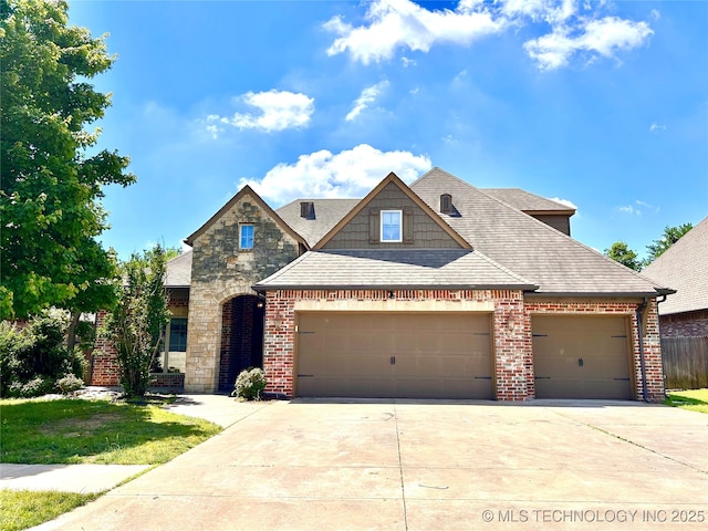 2508 E 140th Pl S, Jenks, OK 74008 - view of front of property with a garage, driveway, a shingled roof, and brick siding
