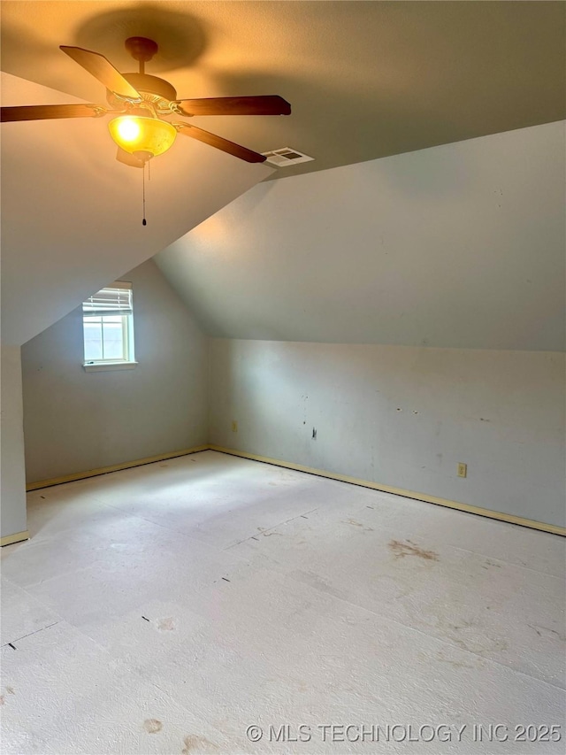 2508 E 140th Pl S, Jenks, OK 74008 - bonus room with carpet, vaulted ceiling, ceiling fan, and baseboards