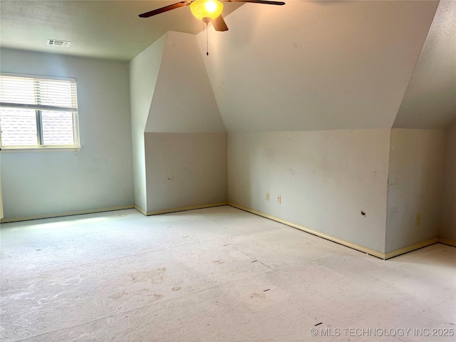 2508 E 140th Pl S, Jenks, OK 74008 - additional living space featuring a ceiling fan, lofted ceiling, carpet, and baseboards