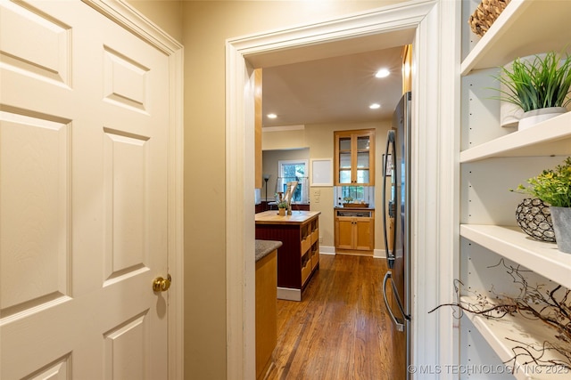 3160 S Owasso Ave, Tulsa, OK 74105 - hall featuring dark wood-style floors and recessed lighting