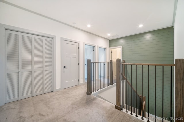 1611 S Lewis Pl, Tulsa, OK 74104 - corridor with an upstairs landing, carpet, and recessed lighting